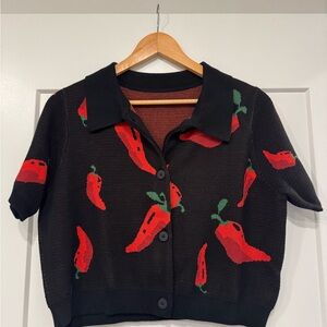 Cider Black and Red Knit Cardigan